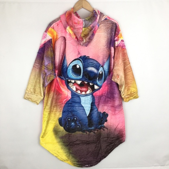Disney Lilo & Stitch COMFY Wearable Blanket Hoodie Unisex Sz M Blue Yellow Pink - Picture 11 of 12
